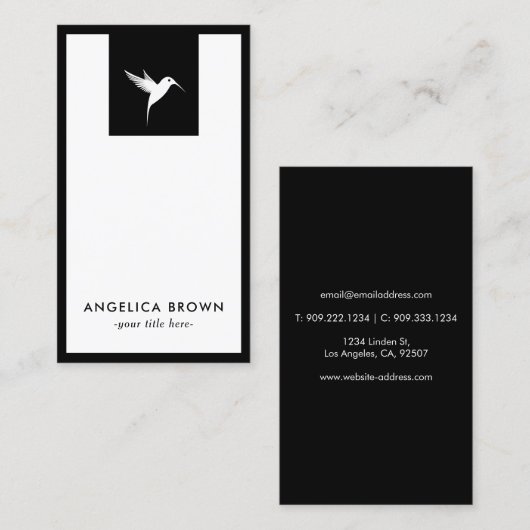 白いハミング鳥のロゴ 名刺 (正面/裏面)