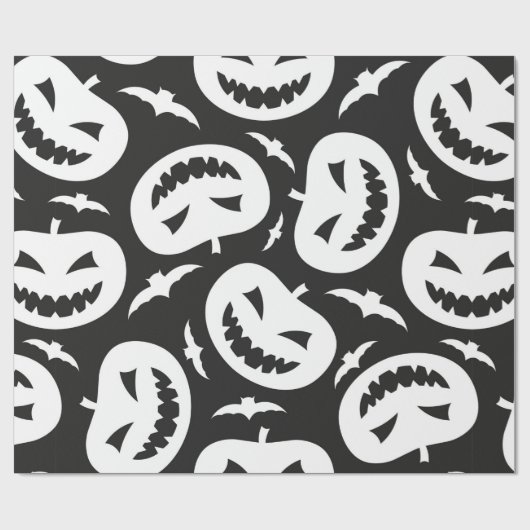 白いハロウィーン用のカボチャとこうもりは、黒に孤立している ラッピングペーパー (フラット)