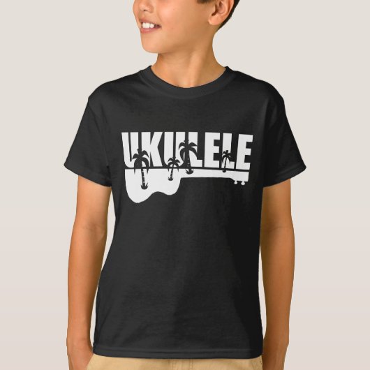 白いハワイのウクレレ Tシャツ (正面)