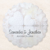 白いハートと牡丹結婚の花 ペーパーコースター (正面)