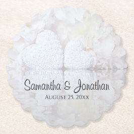 白いハートと牡丹結婚の花 ペーパーコースター