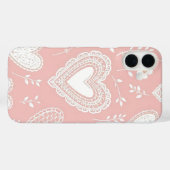 白いハートと花のパステルピンク Case-Mate iPhoneケース (裏面 (横))