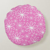 白いハートと花の明るいピンク ラウンドクッション (裏面)