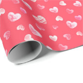 白いハートのロマンチックな珊瑚赤の模様 ラッピングペーパー (ロールコーナー)