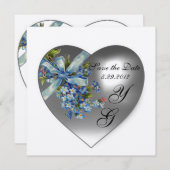 白いハートのワンポイント モノグラム シャンパン 招待状 (正面/裏面)