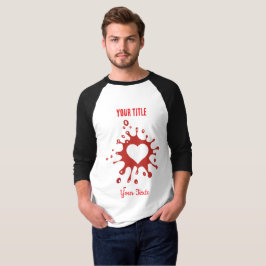 白いハートの形のくり抜きのある赤いペンキの飛沫 Tシャツ