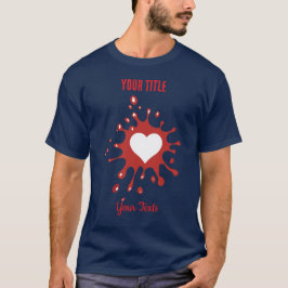 白いハートの形の切り抜きのある赤いペンキの飛沫 Tシャツ