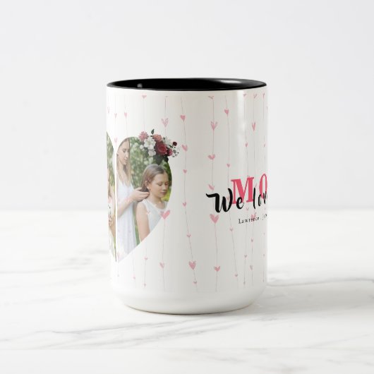 白いハートの形をしたカスタム写真の贈モノグラムのり物 ツートーンマグカップ (中央)