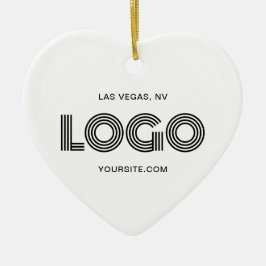 白いハートモダンロゴ セラミックオーナメント