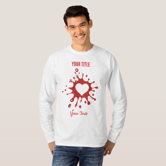 白いハート型の赤いペンキの飛沫 Tシャツ (正面フル)