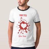 白いハート型の赤いペンキの飛沫 Tシャツ (正面)
