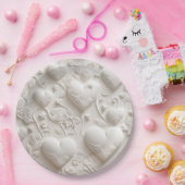 白いハート(エンボスルック) ペーパープレート (パーティー)