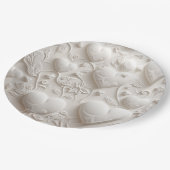 白いハート(エンボスルック) ペーパープレート (アングル)