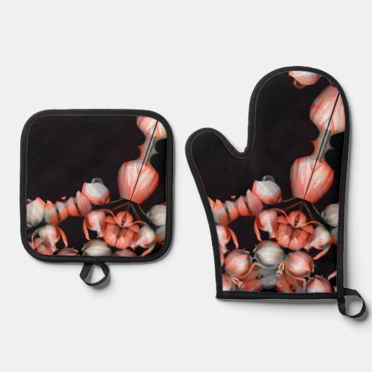 白いハート（太陽から黒） 鍋つかみ&鍋敷きセット (正面)