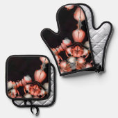 白いハート（太陽から黒） 鍋つかみ&鍋敷きセット (正面/裏面)