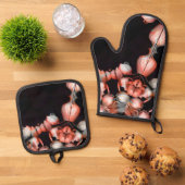 白いハート（太陽から黒） 鍋つかみ&鍋敷きセット (トップダウン)