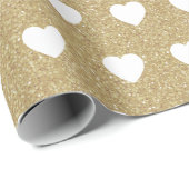 白いハート、金ゴールドグリッターのきらめき ラッピングペーパー (ロールコーナー)