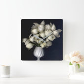 「白いハート（黒）」 スクエア壁時計 (ホーム)