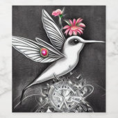 白いハummingbirdとピンクの花 ワインラベル (シングルラベル)