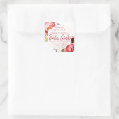 白いバスにピンクの牡丹とバラのソークラベル スクエアシール (バッグ)