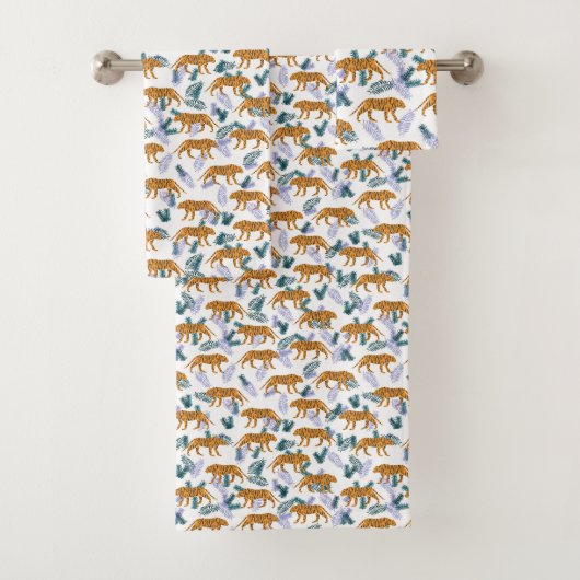 白いバスタオオルセットのジャングルタイガー バスタオルセット (インサイチュ)