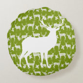 白いバックと雌鹿の丸い枕と緑の鹿 ラウンドクッション (裏面)