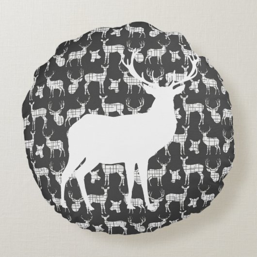 白いバックと雌鹿の丸い枕を持つ灰色の鹿 ラウンドクッション (裏面)