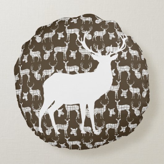 白いバックと雌鹿の丸い枕を持つ茶色の鹿 ラウンドクッション (裏面)