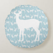 白いバックと雌鹿の丸い枕を持つ青い鹿 ラウンドクッション (正面)