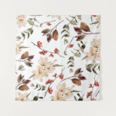 白いバックグランパとシームレスな植物模様 タペストリー (正面(横))