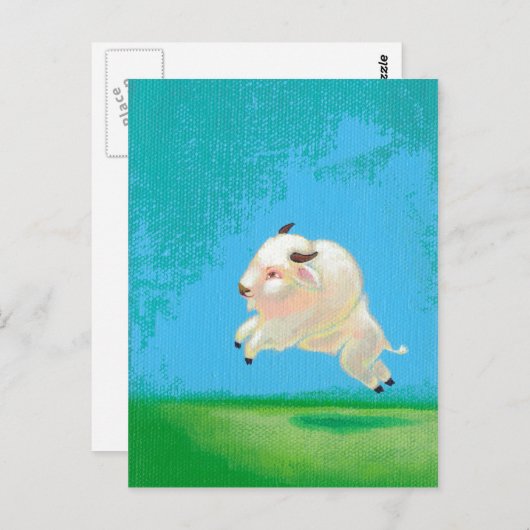 白いバッファローのアートおもしろい幸せなバイソン絵画ズ ポストカード (正面/裏面)