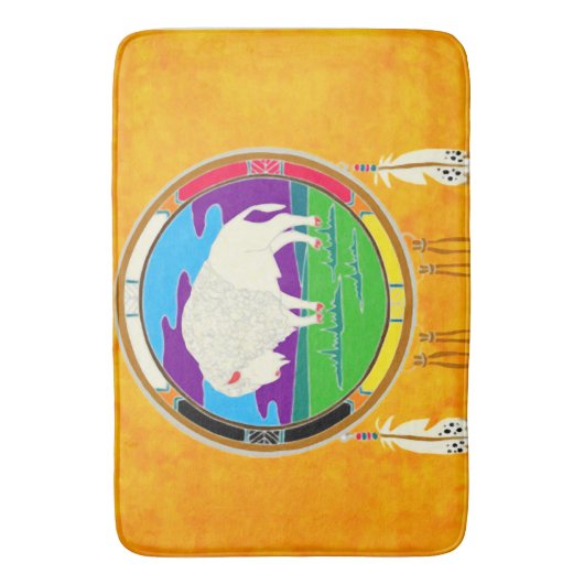 白いバッファローのネイティブアメリカンのバス・マット バスマット (正面縦)