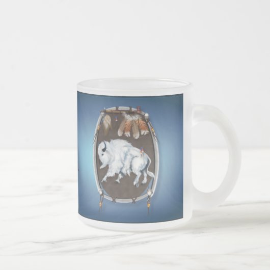 白いバッファローの盾青いマグ フロストグラスマグカップ (右)