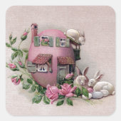 白いバニーおよびイースターエッグの家 スクエアシール (正面)
