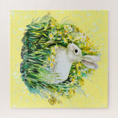 白いバニーと花 ジグソーパズル (横)