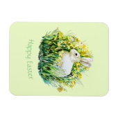 白いバニーと花、ハッピーイースター マグネット (横)