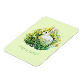 白いバニーと花、ハッピーイースター マグネット (左側)