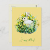 白いバニーと花 ポストカード (正面/裏面)