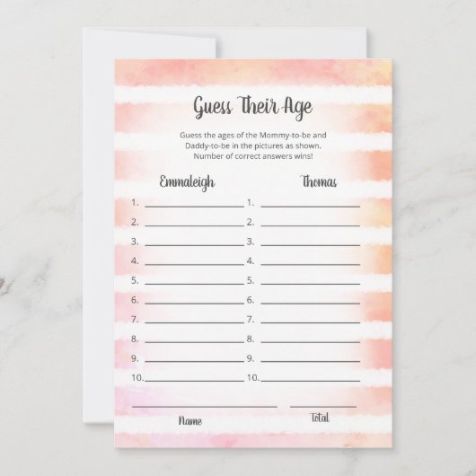 白いバニーのサンゴは彼らの年齢ゲームカードを推測 招待状 (正面)