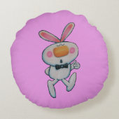 白いバニーのバラ色の頬の親指のサインピンクの線 ラウンドクッション (裏面)