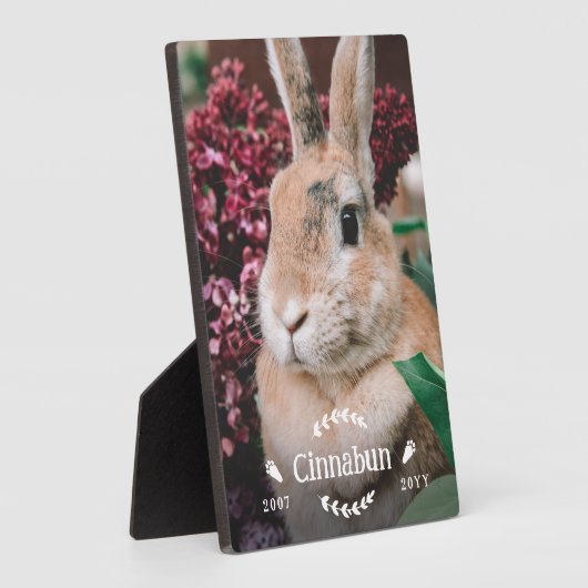 白いバニーの前草の緑の写真ラビットメモリアル フォトプラーク (側面)