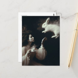 白いバニーの黒と白のシュール茶 ポストカード