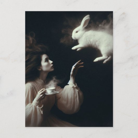 白いバニーの黒と白のシュール茶 ポストカード (正面)