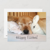 白いバニーイースターを持つ睡眠のゴールデン・リトリーバー シーズンポストカード (正面/裏面)