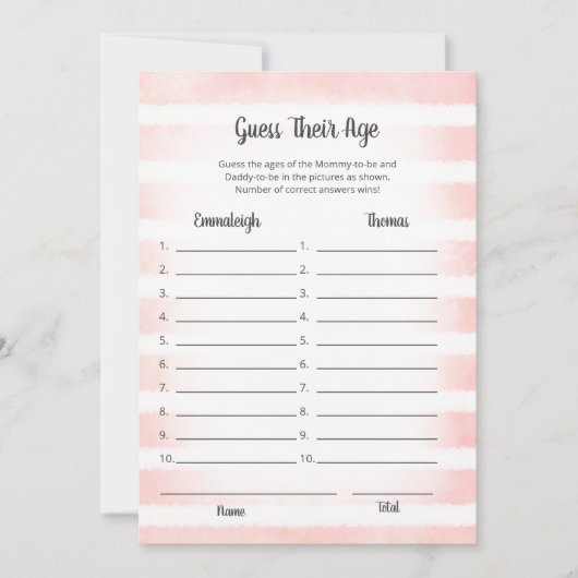 白いバニーピンク彼らの年齢のゲームカードを推測 招待状 (正面)