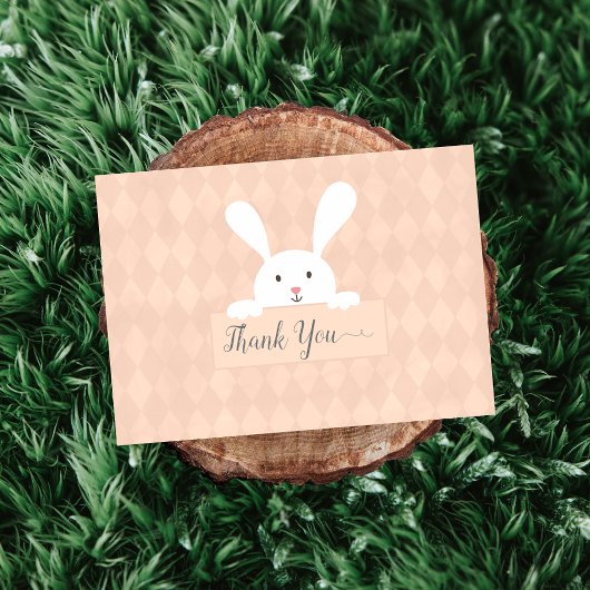 白いバニー·ベイビー·シャワーサンゴアーガイル柄のありがとう サンキューカード