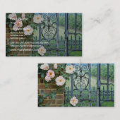 白いバラおよび錬鉄のゲートの花 名刺 (正面/裏面)