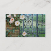 白いバラおよび錬鉄のゲートの花 名刺 (裏面)