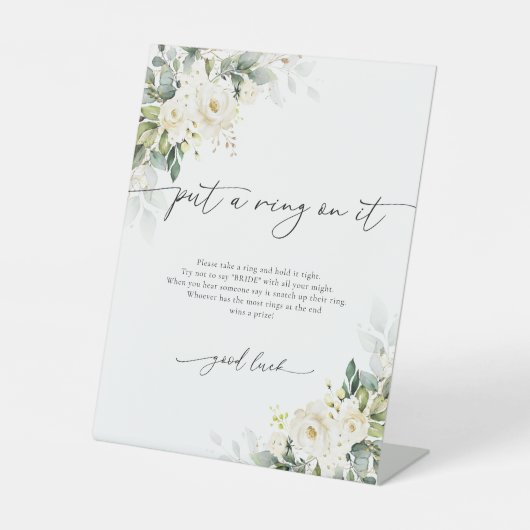 白いバラがサインにリングや輪を入れる 台座サイン (正面)