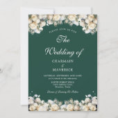 白いバラとアーチフォトEmerald 結婚 Green 招待状 (正面)